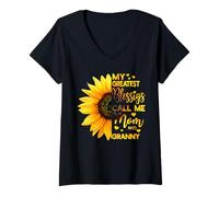 Donna Girasole My Greatest Blessings Call Me Mom And Granny Funny Maglietta con Collo a V