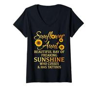 Donna Girasole Zia Ray di Sole Che Cusses E Tatuaggio Zia Maglietta con Collo a V