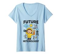 Donna Girl Cute Future Meteorologist Kids Junior Weather Scientist Maglietta con Collo a V