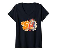 Donna Girl Mama Cute Groovy Retro Floral Girl Mom Vintage Mama Maglietta con Collo a V