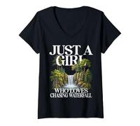 Donna Girl Who Loves Chasing Waterfall River Nature Cute Design Maglietta con Collo a V
