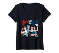 Donna Girl Will be Girls Patriotic Feminist 4 luglio Donna Maglietta con Collo a V