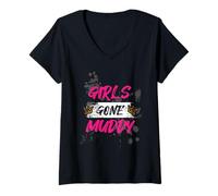 Donna Girls Gone Muddy Muddy Race Fango Mud Run Maglietta con Collo a V