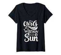 Donna Girls Just Wanna Have A Sun - Citazione Estiva per Ragazze Maglietta con Collo a V