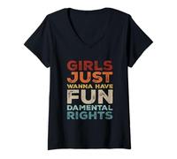 Donna Girls Just Wanna Have Fundamental Rights Parità Femminista Maglietta con Collo a V