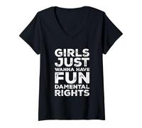 Donna Girls Just Wanna Have Fundamental Rights Parità Femminista Maglietta con Collo a V