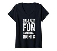 Donna Girls Just Want To Have Fundamental Rights Parità Femminista Maglietta con Collo a V