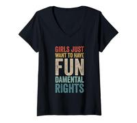 Donna Girls Just Want To Have Fundamental Rights Parità Femminista Maglietta con Collo a V
