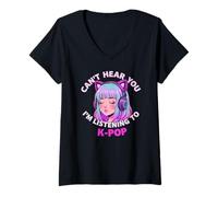 Donna Girls Korean Pop Shirt Can't Hear You I'm Listening to KPOP Maglietta con Collo a V