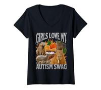 Donna Girls Love My Autism Swag Divertente Capybara Meme Bootleg Y2K Maglietta con Collo a V
