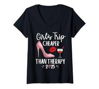 Donna Girls Trip Cheaper Than a Therapy Womens Girls Weekend 2025 Maglietta con Collo a V
