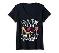 Donna Girls Trip Salem Time to Get Wicked Halloween Group Matching Maglietta con Collo a V
