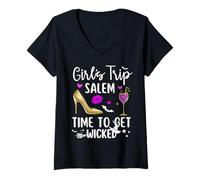 Donna Girls Trip Salem Time to Get Wicked Halloween Group Matching Maglietta con Collo a V