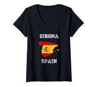Donna Girona Spagna Vintage Bandiera Spagna Mappa Design Maglietta con Collo a V