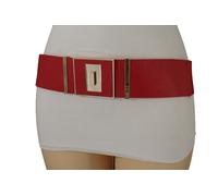 Donna Girovita Hip Rosso Fascia Elastica Moda Cintura Quadrato Oro Fibbia Tipo M