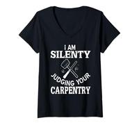 Donna Giudicare Silenziosamente La Tua Falegnameria con Ironia Maglietta con Collo a V