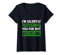 Donna Giudicare silenziosamente Non Riciclare Eco Humor Earth Day Maglietta con Collo a V