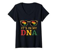 Donna Giugno Suo nel Mio Dna Africa Leopard Black History Pride Maglietta con Collo a V
