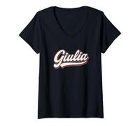 Donna Giulia Baseball Script Nome Design Maglietta con Collo a V