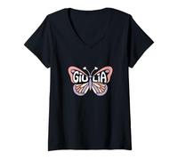 Donna Giulia Butterfly - Personalizzato Carino Nome Word Art Maglietta con Collo a V
