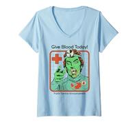 Donna Give Blood Today Vampire Retro Vintage Funny Adult Humor Maglietta con Collo a V