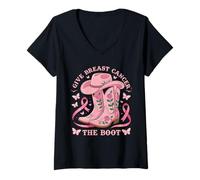 Donna Give Breast Cancer The Boot Cowgirl Cancer Awareness Ribbon Maglietta con Collo a V