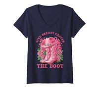 Donna Give Breast Cancer The Boot Cowgirl Cancer Awareness Ribbon Maglietta con Collo a V