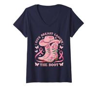 Donna Give Breast Cancer The Boot Cowgirl Cancer Awareness Ribbon Maglietta con Collo a V
