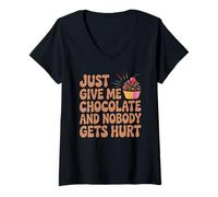 Donna Give Me Chocolate | Divertente cupcake cottura dessert umorismo Maglietta con Collo a V