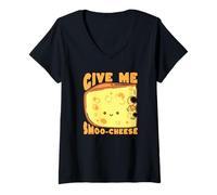 Donna Give Me Smoo-Cheese Carino Kawaii Formaggio Pun Maglietta con Collo a V