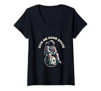 Donna Give Me Some Space Astronauta Seduto sulla Luna Vintage Art Maglietta con Collo a V