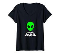Donna Give Me Space Alien Verde Maglietta con Collo a V