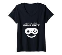 Donna Give Me Your Game Face Controller per Videogiochi, Idea Regalo Maglietta con Collo a V