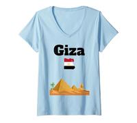 Donna Giza souvenir Egitto Piramidi e Sfinge Bandiera egiziana Maglietta con Collo a V