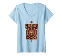 Donna Gladiatori Onore Romano Gladio Spada Leone Antica Roma SPQR Maglietta con Collo a V