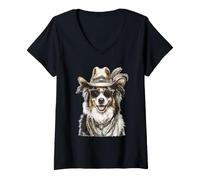 Donna Glam Australian Shepherd con Cappello da Cowboy Cane Boujee Western Maglietta con Collo a V