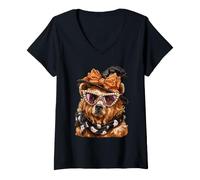 Donna Glam Bear con Perle Occhiali da Sole Boujee Animal Halloween Maglietta con Collo a V