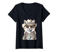 Donna Glam Fox con Cappello da Cowboy Animale Boujee Western Boho Maglietta con Collo a V