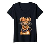 Donna Glam Llama con Perle Occhiali da Sole Boujee Animal Halloween Maglietta con Collo a V