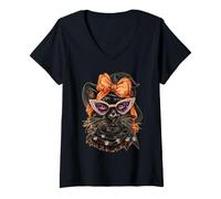 Donna Glam Pantera con Perle Occhiali da Sole Boujee Animal Halloween Maglietta con Collo a V