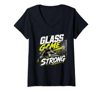 Donna Glass Game Strong - Padel Divertente Maglietta con Collo a V