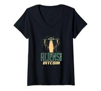 Donna Gli alieni vogliono solo Bitcoin - UFO Crypto Meme Maglietta con Collo a V