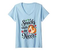 Donna Gli Snack Mi Rendono più Carino - Divertente Meme Animal Capybara Strawberry Maglietta con Collo a V