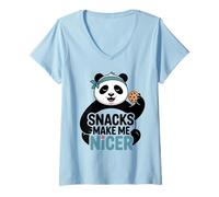 Donna Gli Snack Mi Rendono più Carino - Funny Panda Cookies Meme Animal Maglietta con Collo a V