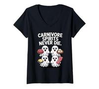 Donna Gli Spiriti carnivori Non muoiono mai Funny Ghost Halloween a Basso Contenuto di carboidrati Maglietta con Collo a V