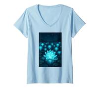 Donna Glimmering Lotus Pond at Night Serene Water Garden Opera d'Arte Maglietta con Collo a V