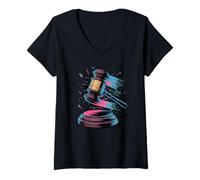 Donna Glitch Art Martelletto Giudice Giurista Legge Maglietta con Collo a V