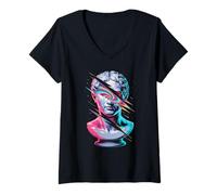 Donna Glitch Art Scultura Greca Statua Maglietta con Collo a V