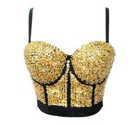 Donna Glitter Lustrini Bustino Top Corto Reggiseno Push Up Canotta Club BAR New