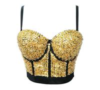 Donna Glitter Lustrini Bustino Top Corto Reggiseno Push Up Canotta Club BAR New